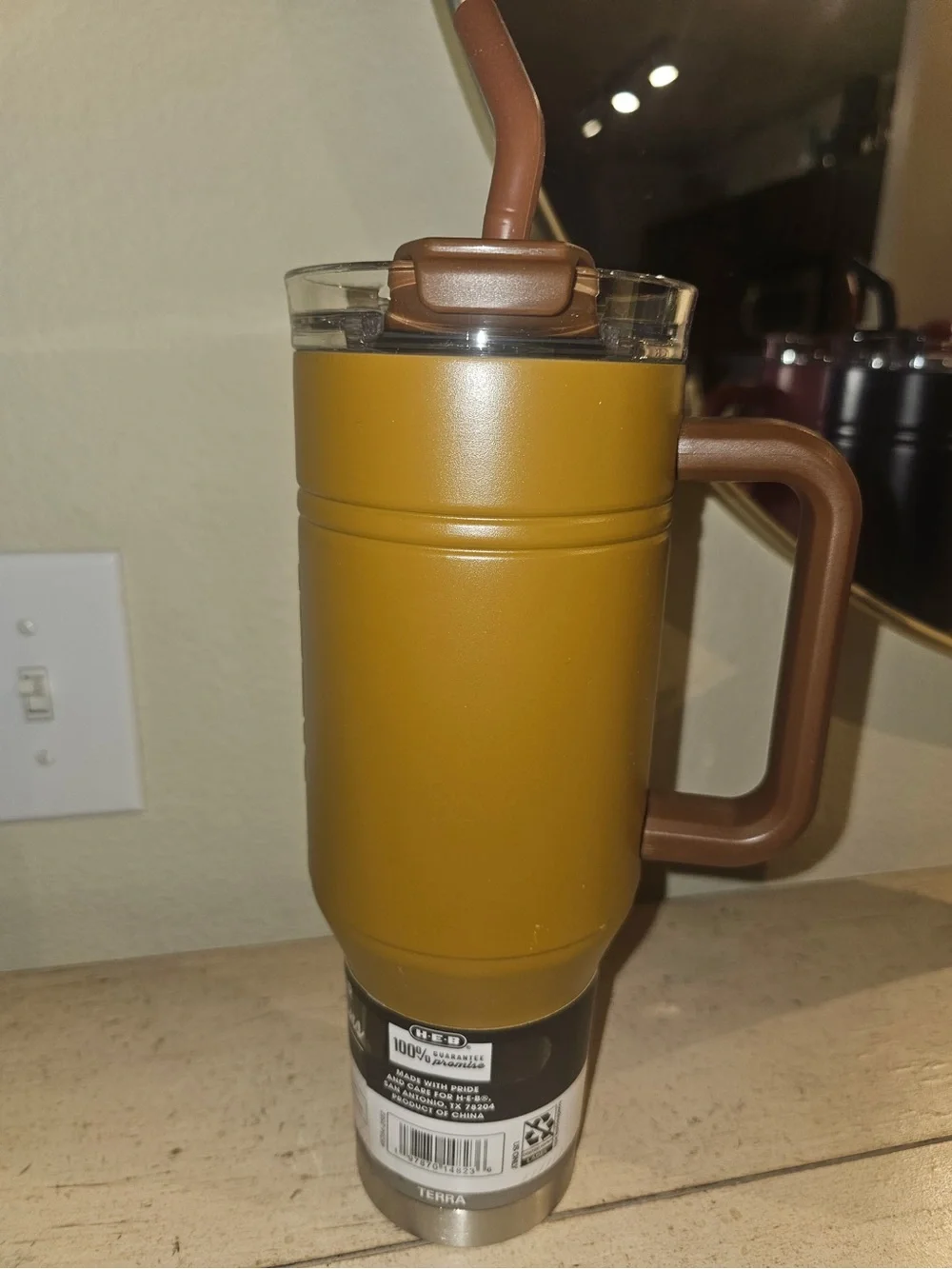 Mustard Yellow Insulated Travel tumbler with Handle
